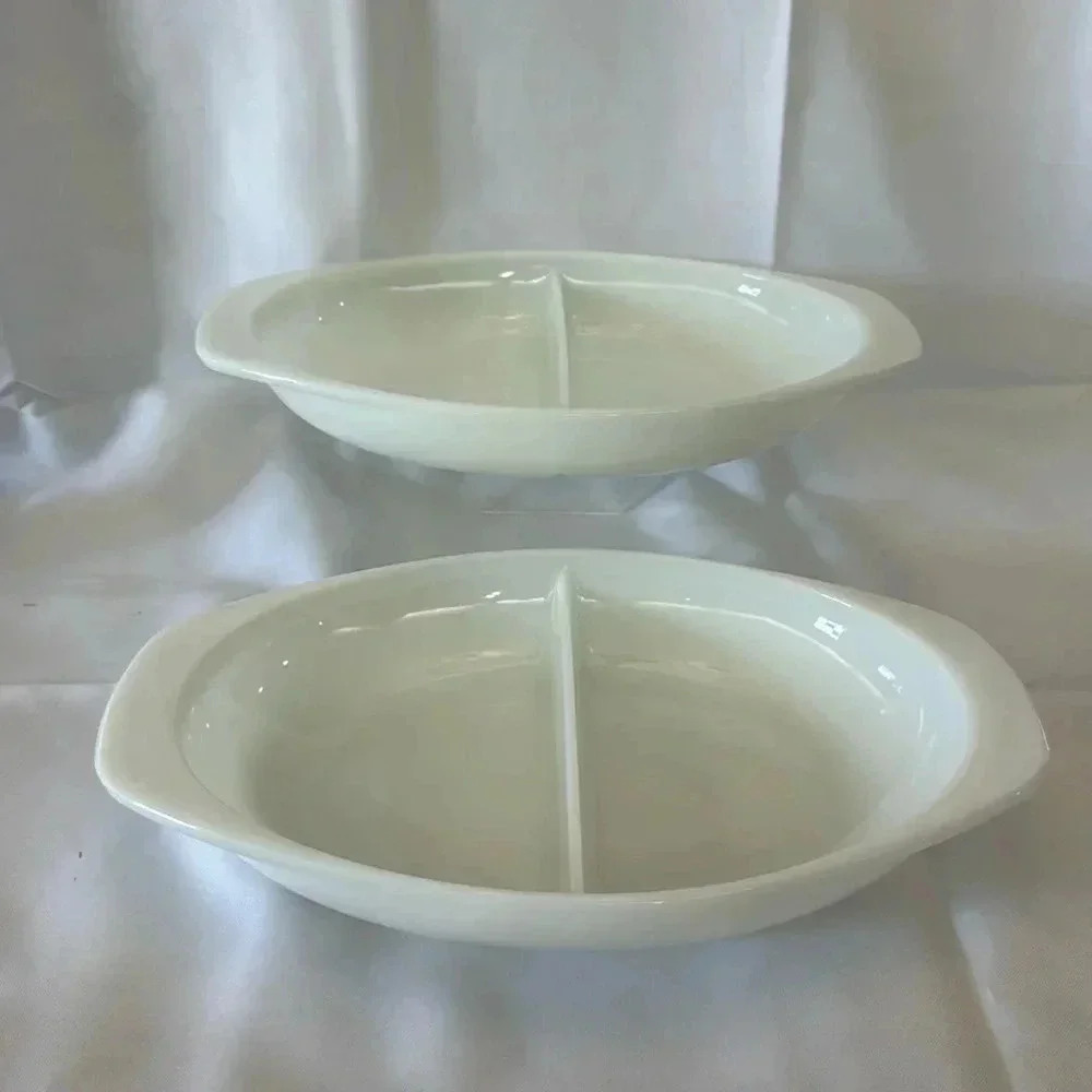 Vintage Pyrex White Milk Glass Divided Serving Casserole Dishes 1.5 Quart #1063